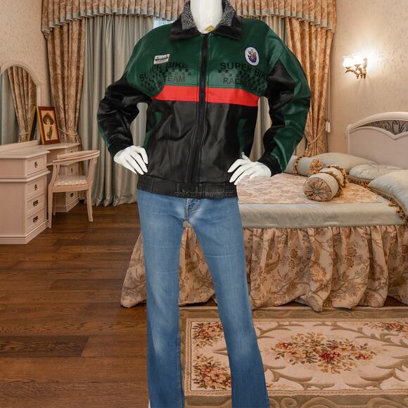 Vintage Faux Leather Racing Team Bomber Jacket XL - Picture 5 of 13